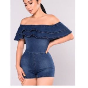 Denim off the shoulder romper